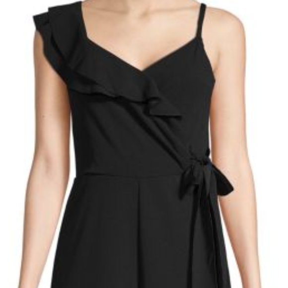 Rachel Roy Black One Shoulder Ruffle Wide Leg Crop  Reed Jumpsuit SZ XL NEW Tags - Picture 2 of 6